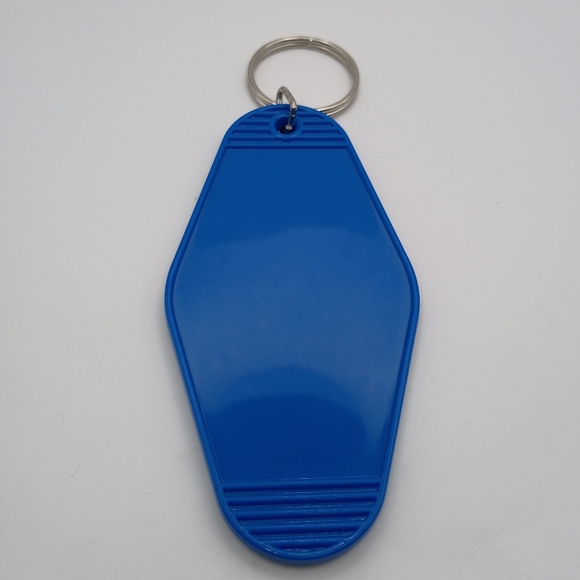 Motel Keychain Custom Retro Styled Blue Orange Holographic Vinyl Bear Keyring - Picture 3 of 3